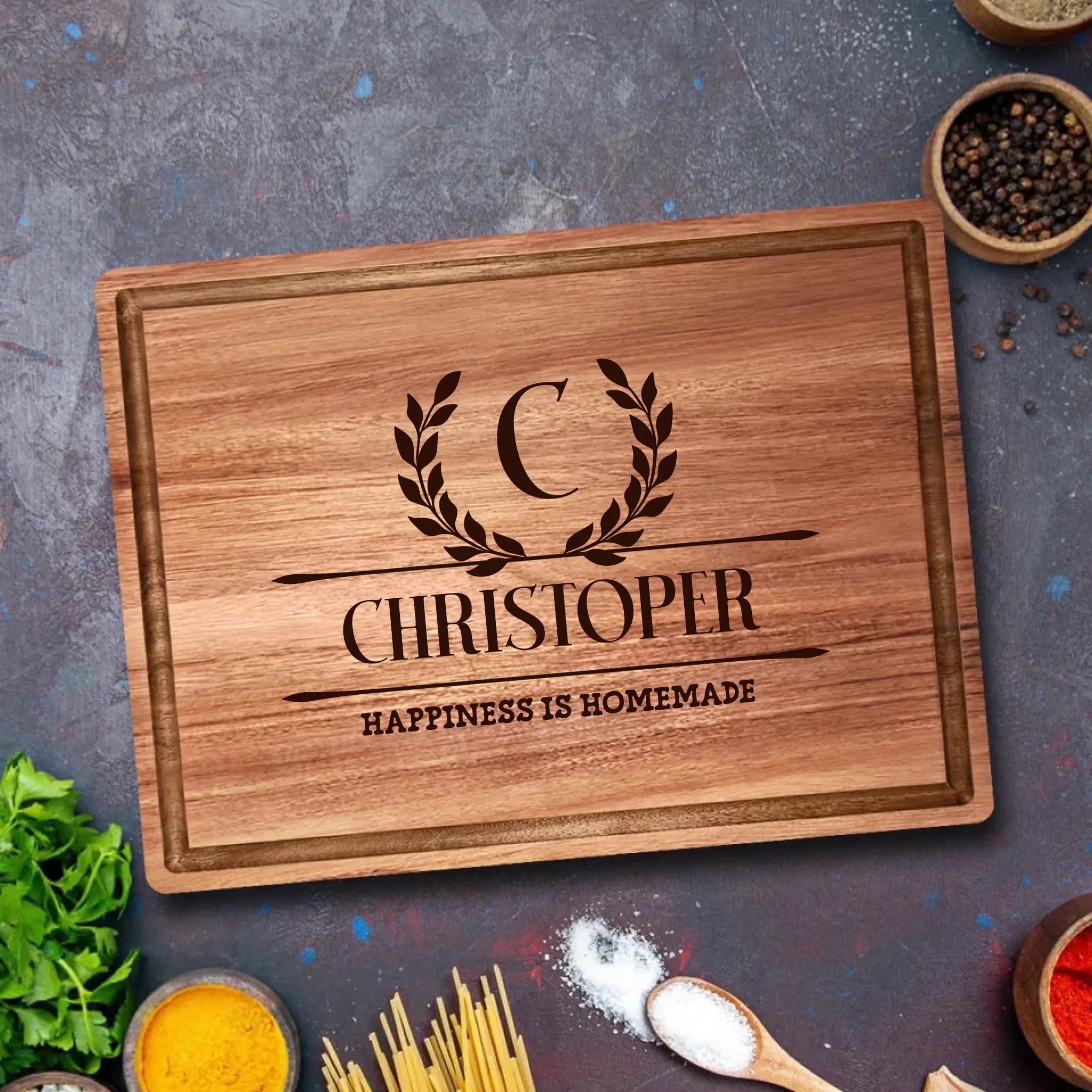 Laurel Wreath Personalised Cutting Board