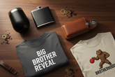 Generate image for brother personalized gifts contains Noir Wine Tumbler,Hip Flask - Matte Black,Big Brother Reveal T-Shirt,Leather Cigar Case with Cutter,Personalized Bear Punching Bag T-Shirt