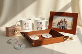 Generate personalized gifts for mom includes Fridge Magnets,Leather Valet Tray,Petite Jewelry Case,Chic Couple Personalized Mug,Personalized Coffee Mug,Family Leather Photo Frame