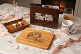 Generate personalized image for Anniversaries including Family Leather Photo,Couples Leather Valet tray,Personalized Valentine's Love Mug,Custom Family Portrait Kitchen Board,Personalized Dad Whiskey