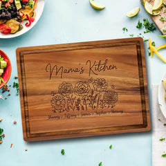 Mom’s Blossoms of Love Cutting Board Engraved with Children’s Names