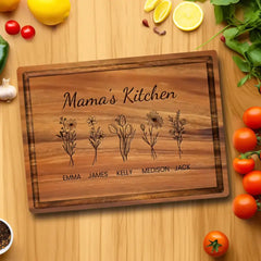 Mama's Floral Kitchen Personalized Cutting Board