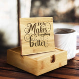 Engraved Bamboo Coaster Set: Eco-Friendly & Naturally Elegant