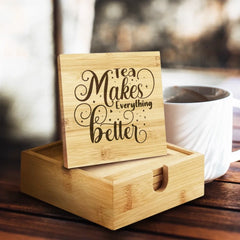 Engraved Bamboo Coaster Set: Eco-Friendly & Naturally Elegant