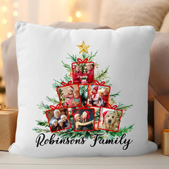 Christmas Tree Photo Collage Throw Pillow