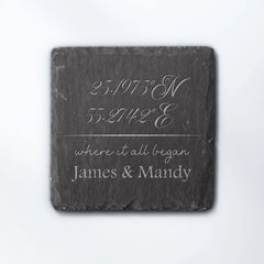 Personalized Engraved Geotag Location - Slate Coaster